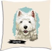 Sierkussen - Cairn Terrier - Wit - 45 Cm X 4.5 Cm