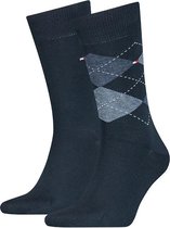 Tommy Hilfiger Check Socks (2-pack) - herensokken katoen - geruit en uni - donkerblauw - Maat: 43-46