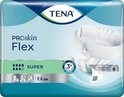 TENA Proskin Flex Super incontinentiebroekjes, XL. Verpakking met waterdruppelsymbool en figuurtjes.