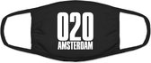 Amsterdam 020 mondkapje | gezichtsmasker | bescherming | bedrukt | logo | Zwart mondmasker van katoen, uitwasbaar & herbruikbaar. Geschikt voor OV