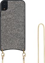 Apple iPhone XR Hoesje Sparkle Glitter TPU met Metalen Koord Zilver