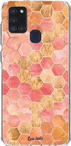 Casetastic Samsung Galaxy A21s (2020) Hoesje - Softcover Hoesje met Design - Honeycomb Art Coral Print