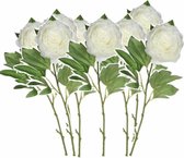 Set van 8x stuks creme witte pioenroos/rozen van 76 cm - Kunstbloemen boeketten - Huis woon decoraties