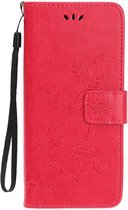 Shop4 - iPhone 12 Pro Hoesje - Wallet Case Vlinder Patroon Rood
