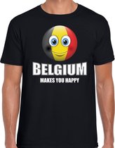 Belgium makes you happy landen t-shirt Belgie met emoticon - zwart - heren -  Belgie landen shirt met Belgische vlag - EK / WK / Olympische spelen outfit / kleding S