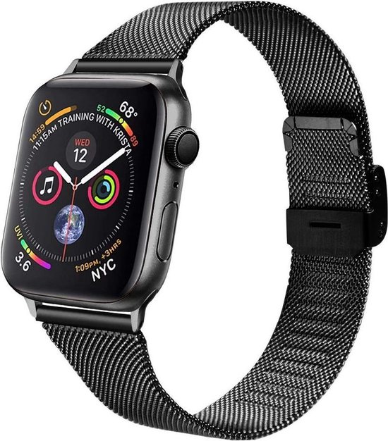 Apple Watch 45MM / 44MM / 42MM Bandje Milanese Staal met Klemsluiting Zwart  | bol.com