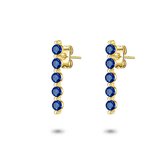 Twice As Nice Oorbellen in 18kt verguld zilver, rij van 5 donkerblauwe zirkonia