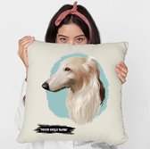 Sierkussen - Borzoi Met Je Eigen Naam - Wit - 45 Cm X 45 Cm