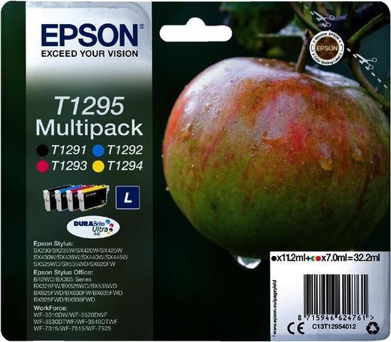Epson Apple Multipack "Pomme" (T1295) - Encre DURABrite Ultra N, C, M, J |  bol.com