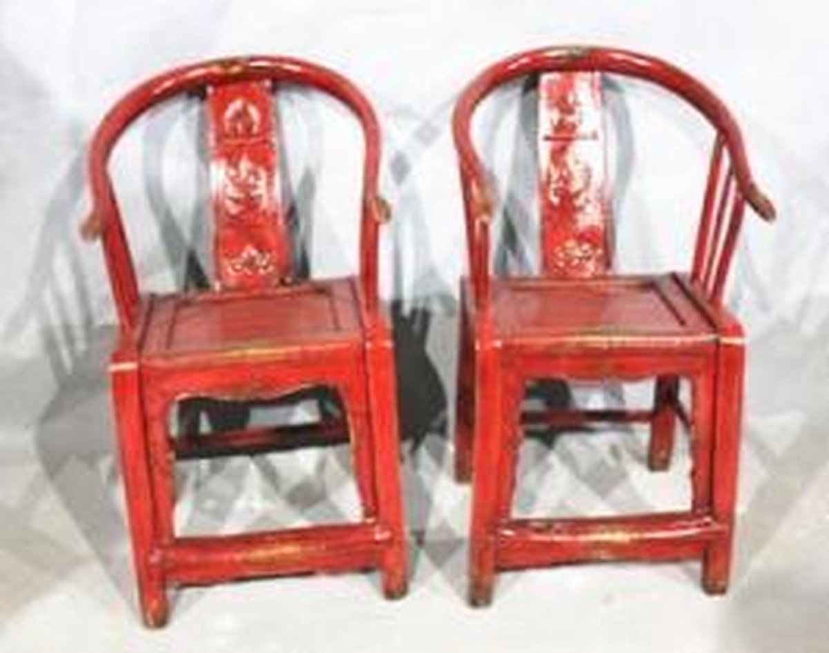 Fine Asianliving Antieke Chinese Glassy Rode Stoelen Set (1910-1920) Shandong, China