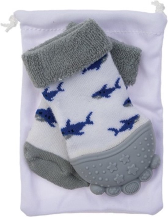 Nûby - Chaussettes bébé avec morsure en silicone - Grijs - 3m +