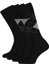 Tommy Hilfiger Check Socks (2-pack) - herensokken katoen - geruit en uni - zwart - Maat: 43-46