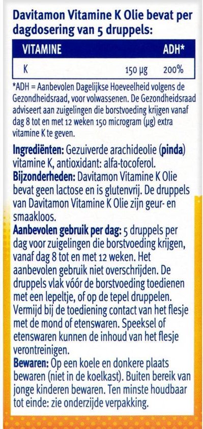 Davitamon Vitamine K Olie - vitamine K baby - speciaal ontwikkeld voor baby’s die nog borstvoeding krijgen - 10 ml