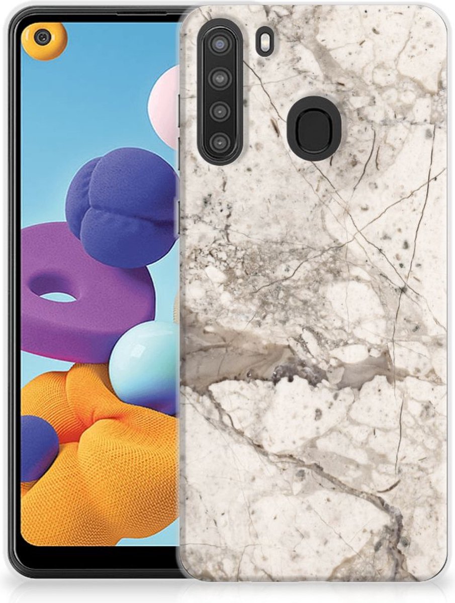 Samsung Galaxy A21 TPU Siliconen Hoesje Marmer Beige