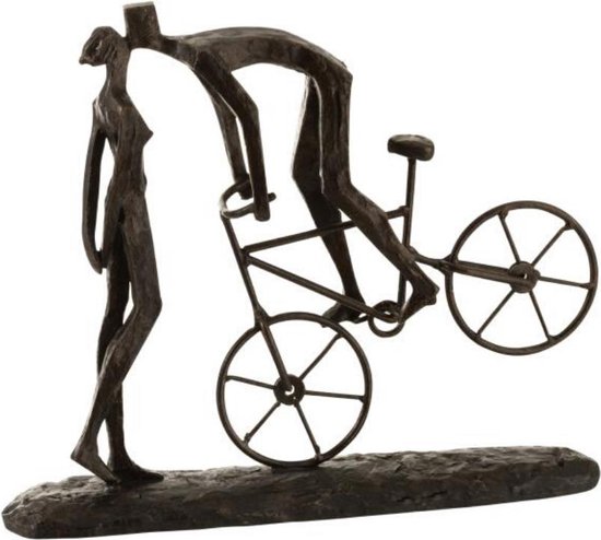 J-Line décoration couple vélo - polyrésine - brun