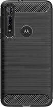 Shop4 - Geschikt voor Motorola Moto G8 Play Hoesje - Zachte Back Case Brushed Carbon Zwart