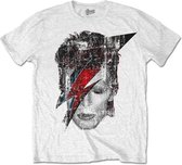 David Bowie - Halftone Flash Face Heren T-shirt - S - Wit