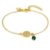 Twice As Nice Armband in goudkleurig edelstaal, open ronde, hangende groene natuursteen  16 cm+3 cm