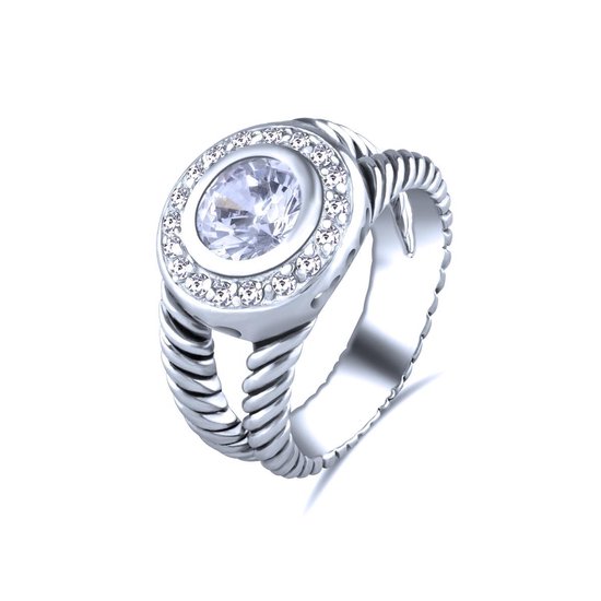 Quiges - 925 Zilveren Ring Klassiek Gedraaide Kabel Design Solitair met Zirkonia Kristal - QSR12818