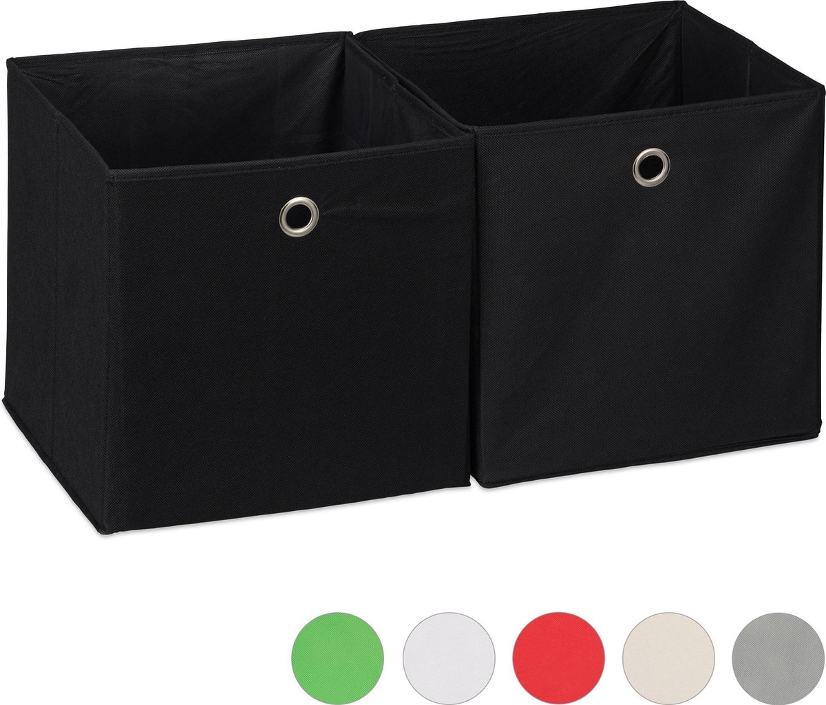 opbergbox stof - set van 2 - opvouwbaar - vierkant - 30 x 30 x 30 cm - voor kast - zwart