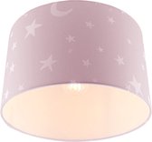 Olucia Stars - Kinderkamer plafondlamp - Stof - Roze;Wit - Cilinder - 30 cm