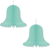 2x Mintgroene decoratie klokken/kerstklokken lampionnen 30 cm - feestversiering/kerstversiering