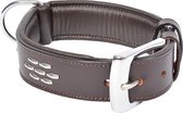 Duvo+ Metal leder halsband studs Donkerbruin 35-40cm/35mm