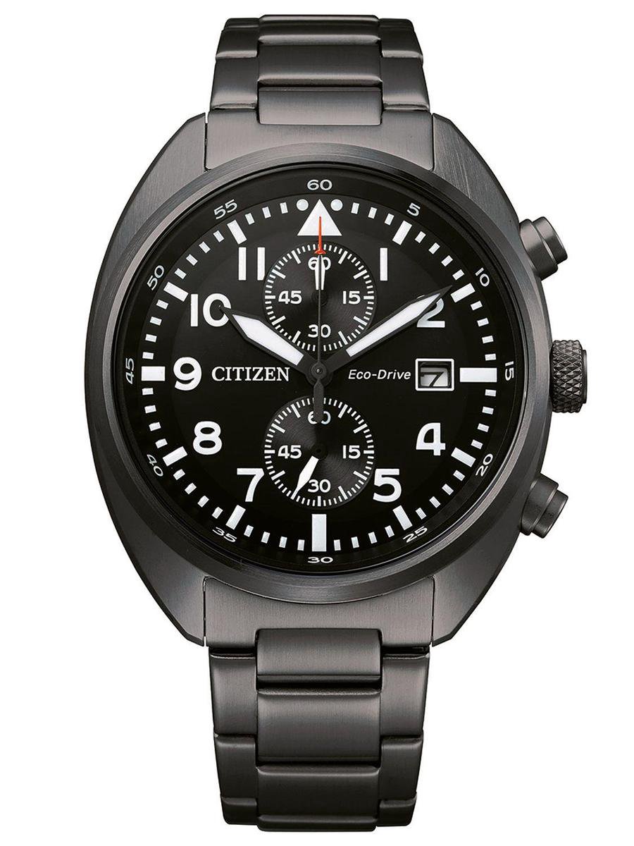 Citizen Eco-Drive Chronograph Horloge - Citizen heren horloge - Grijs - diameter 41 mm - kleur gecoat roestvrij staal
