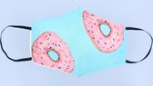 Mondkapje wasbaar van katoen - 2 laags met elastiek Donut Turquoise
