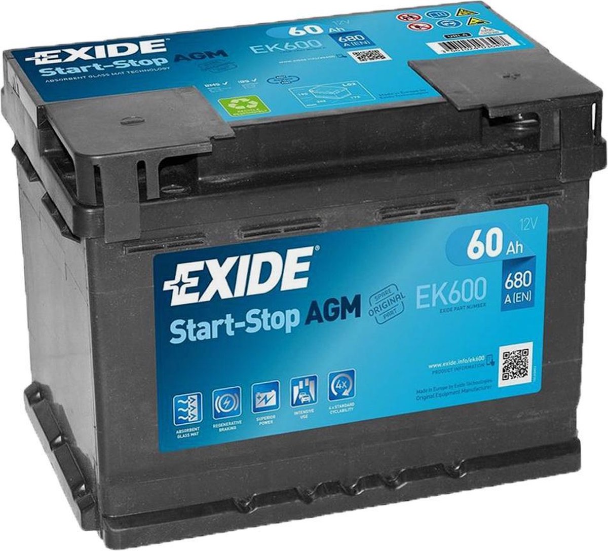 Batterie voiture EXIDE EK600 Start-Stop AGM 12V 60 Ah 680A 3661024036498 |  bol
