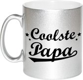 Coolste papa tekst cadeau mok / beker - zilver - Vaderdag - 330 ml