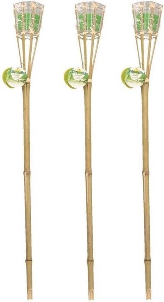 Set van 3x stuks citronella tuin fakkels bamboe met groene kaars 76 cm |  bol.com