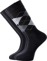 Tommy Hilfiger Check Socks (2-pack) - herensokken katoen - geruit en uni - zwart - Maat: 43-46