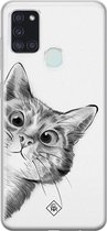Samsung A21s hoesje siliconen - Peekaboo | Samsung Galaxy A21s case | groen | TPU backcover transparant