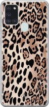 Samsung A21s hoesje siliconen - Luipaard print bruin | Samsung Galaxy A21s case | blauw | TPU backcover transparant