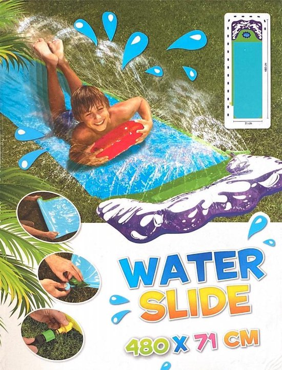 WDMT® Waterglijbaan | Glijbaan buitenspeelgoed | Buikschuifbaan | 480 * 71 cm | Buiten speelplezier | Blauw
