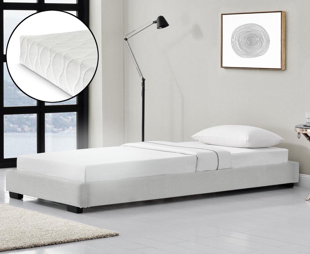 Modern bedframe kunstleer met matras 90x200 wit