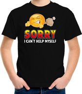Funny emoticon t-shirt sorry i cant help myself zwart voor kids XL (158-164)