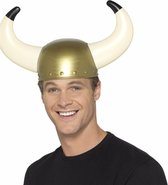 2x stuks gouden vikingen helmen voor volwassenen - Verkleed accessoires hoeden/hoofddeksels