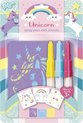 foto van Totum Unicorn spraypens 3 blaaspennen sjablonen en 3 kleuren spray pens knutselen met airbrush effect