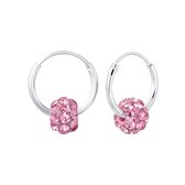 Oorbellen dames | Zilveren oorringen met hanger | Zilveren oorringen met roze kraal met kristallen – 12 mm | WeLoveSilver