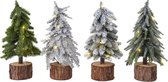 Mini kerstboom tafelboom mini voorverlichte boom h37 cm-15L groen/wit
