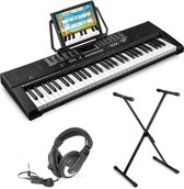 Keyboard - MAX KB2 keyboard piano met 61 toetsen, USB mp3 speler / recorder, trainingsfunctie, keyboardstandaard en koptelefoon