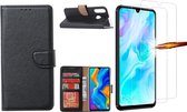 hoesje Geschikt voorHuawei P30 Lite New Edition Hoesje / P30 Lite portemonnee hoesje Zwart / book case met 2 pack screenprotector