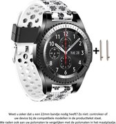 Wit Siliconen Bandje met zwart motief voor bepaalde 22mm smartwatches van verschillende bekende merken (zie lijst met compatibele modellen in producttekst) - Maat: zie foto – 22 mm rubber smartwatch strap