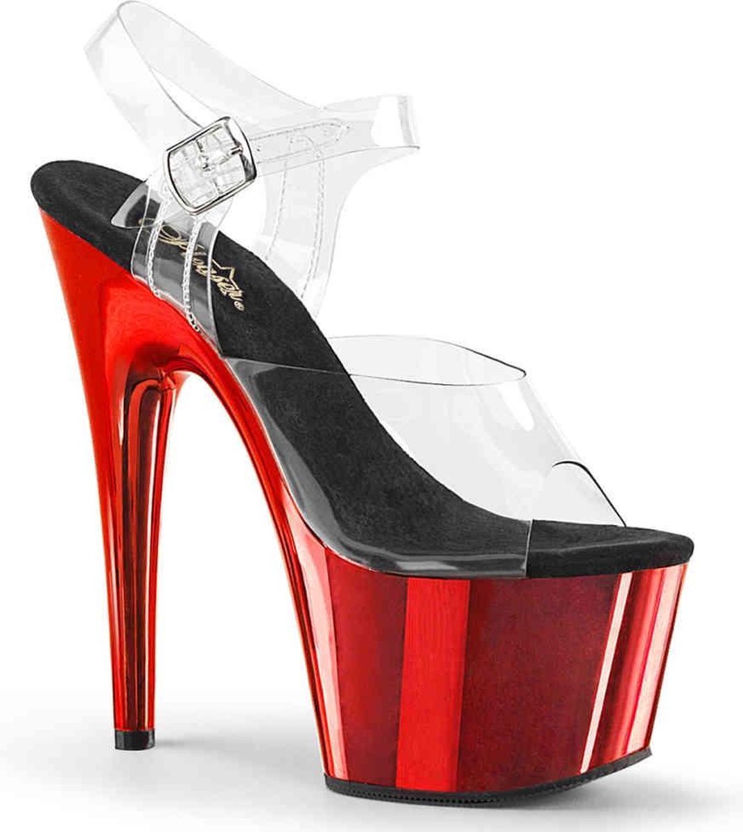 Pleaser - ADORE708 Sandaal met enkelband, Paaldans schoenen - Paaldans schoenen - 44 Shoes - Zwart/Rood