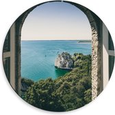 Dibond Wandcirkel - Uitzicht op Zee - 50x50cm Foto op Aluminium Wandcirkel (met ophangsysteem)