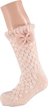 HomeSocks Antislip Gebreid Chenille met strik | Zacht Roze