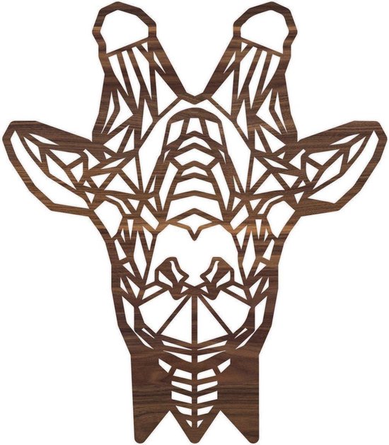 Geometrische Dieren Giraffe - Noten hout - L (55x64 cm) - Cadeau - Kinderen - Geschenk - Woon decoratie - Woonkamer - Slaapkamer - Geometrische wanddecoratie - WoodWideCities