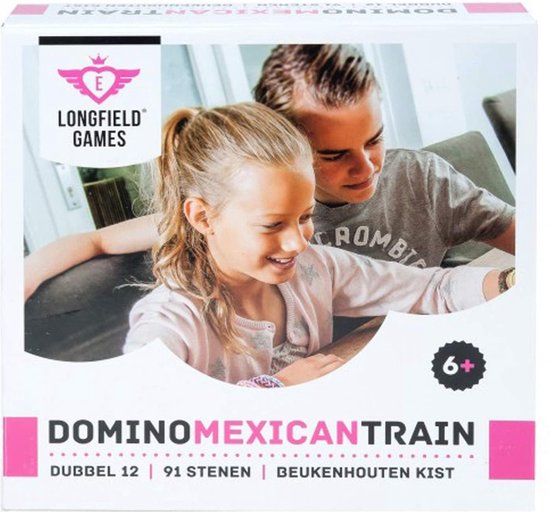 Longfield Games Domino Mexican Train dubbel 12 actiespel in beuken kist